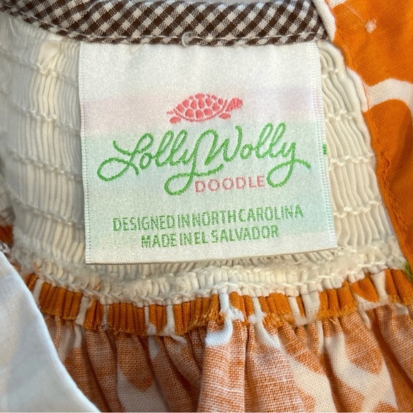 Lolly Wolly Doodle Smocked Bishop Orange Long Thanksgiving Dress - Picture 7 of 8